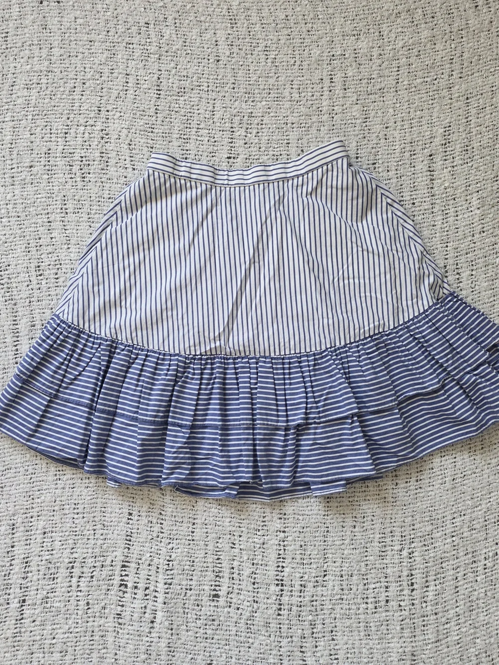 J. Crew Blue and White Striped Ruffle-Hem Skirt